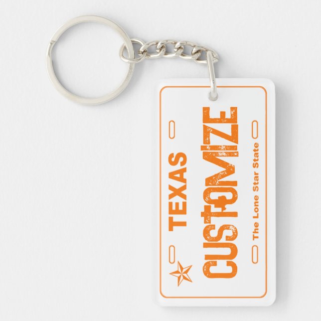 Customisable orange Texas license plate keychain (Front)