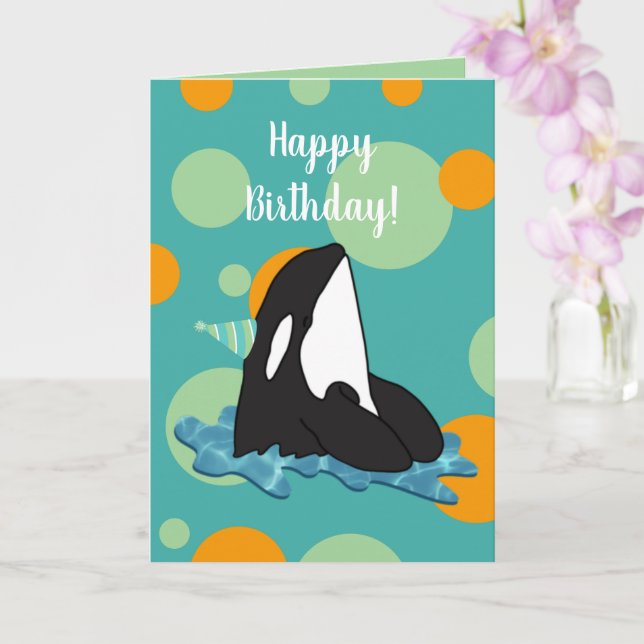 Customisable Orca Killer Whale Birthday  Card (Orchid)