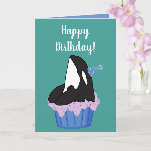 Customisable Orca Killer Whale  Birthday Card (Orchid)