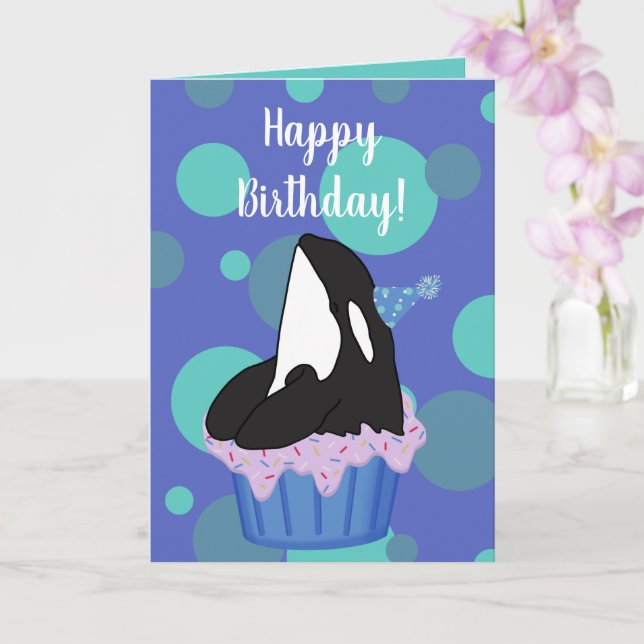 Customisable Orca Killer Whale  Birthday Card (Orchid)