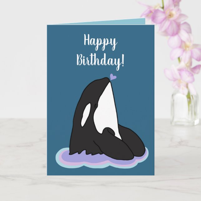 Customisable Orca Killer Whale  Birthday Card (Orchid)