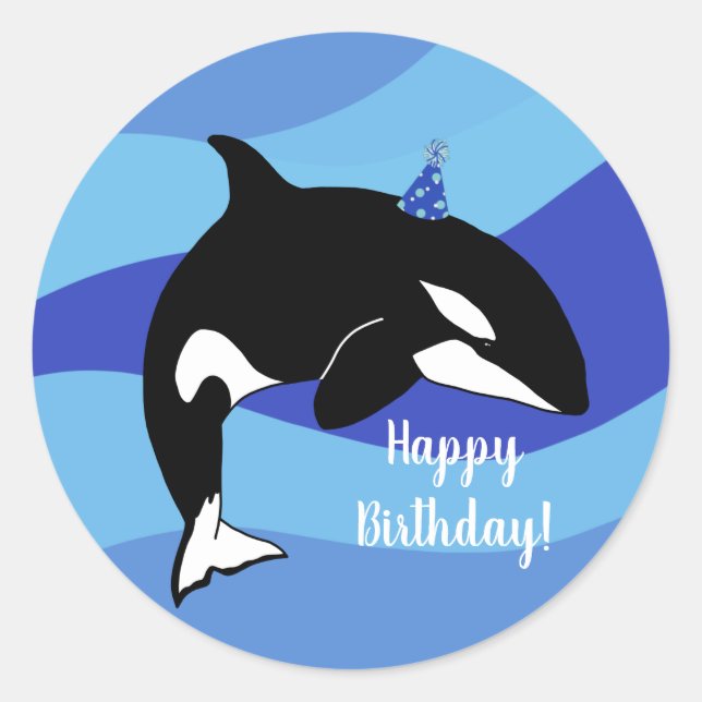 Customisable Orca Killer Whale  Birthday  Classic Round Sticker (Front)