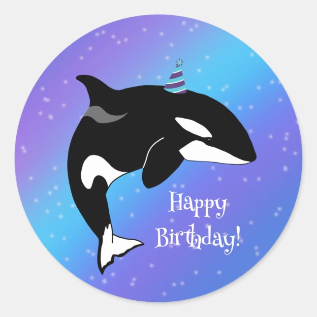 Customisable Orca Killer Whale Birthday Classic Round Sticker (Front)