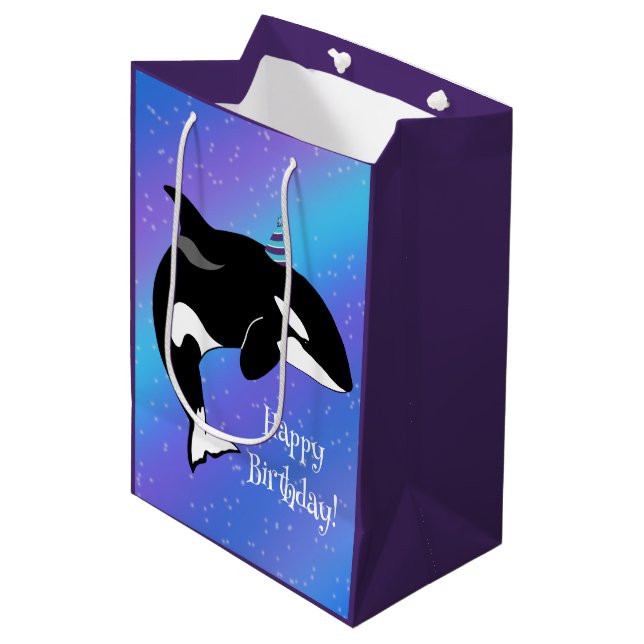Customisable Orca Killer Whale Birthday Medium Gift Bag (Front Angled)