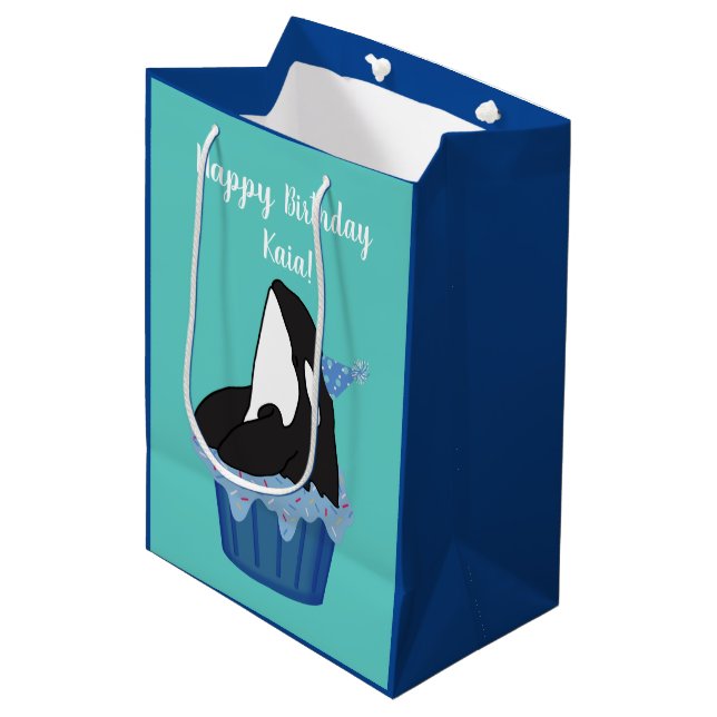 Customisable Orca Killer Whale Birthday  Medium Gift Bag (Front Angled)