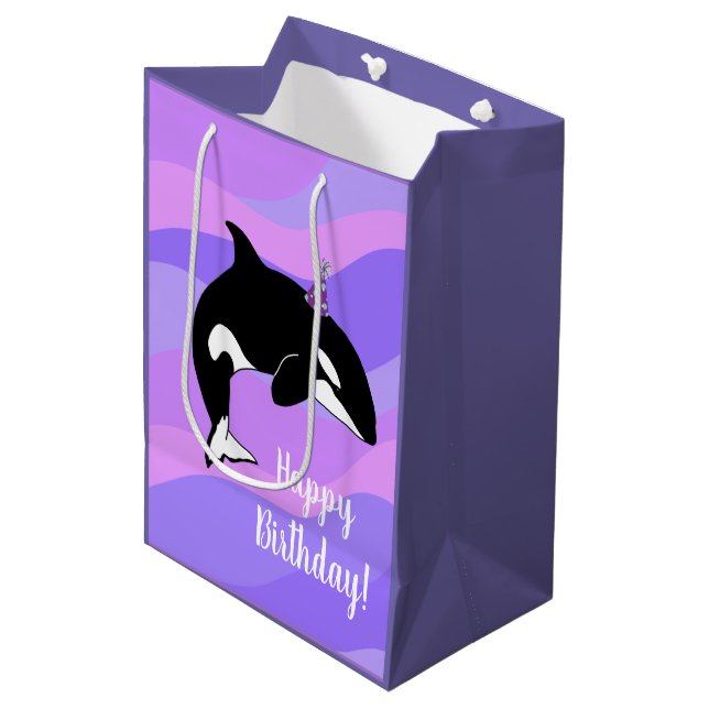 Customisable Orca Killer Whale Birthday Medium Gift Bag (Front Angled)
