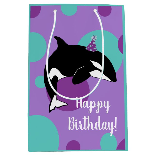 Customisable Orca Killer Whale Birthday  Medium Gift Bag (Front)
