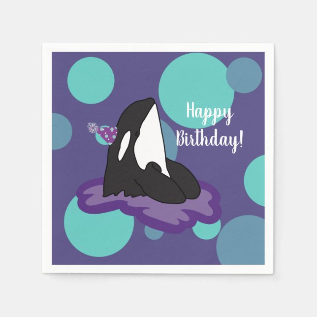 Customisable Orca Killer Whale  Birthday Napkin (Front)