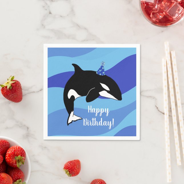 Customisable Orca Killer Whale  Birthday Napkin (Insitu)