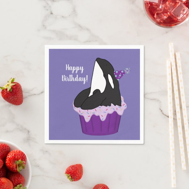 Customisable Orca Killer Whale  Birthday Napkins (Insitu)
