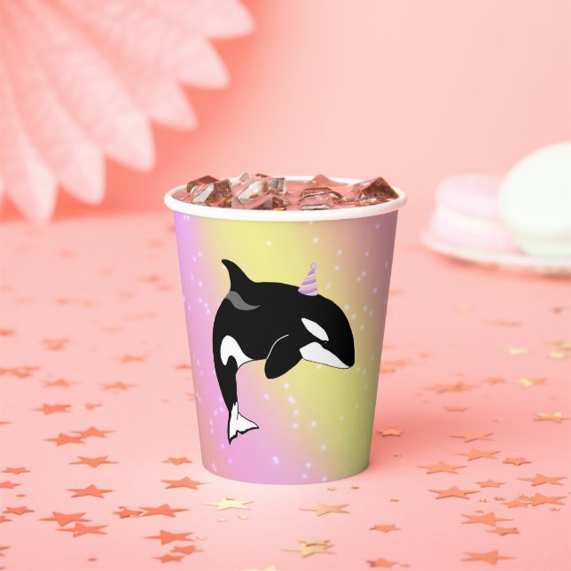 Customisable Orca Killer Whale Birthday Paper Cups (Insitu)
