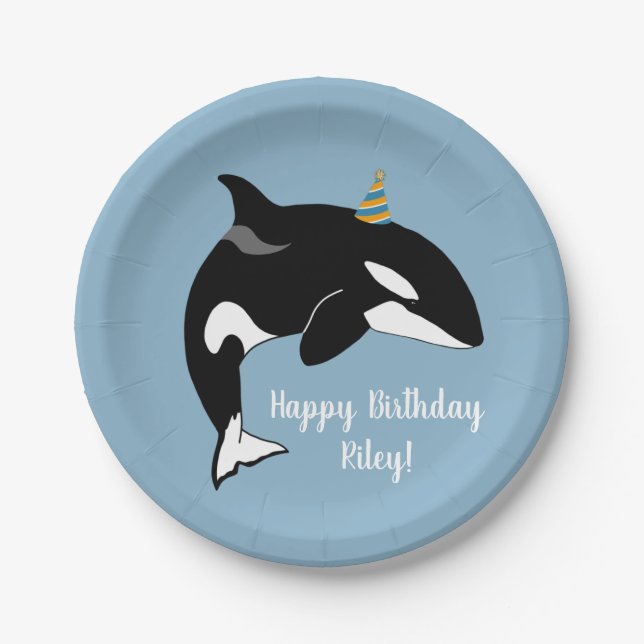 Customisable Orca Killer Whale Birthday  Paper Plate (Front)