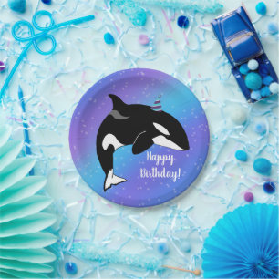 Customisable Orca Killer Whale Birthday Paper Plate