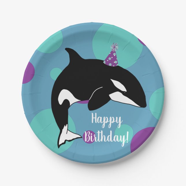 Customisable Orca Killer Whale  Birthday Paper Plate (Front)