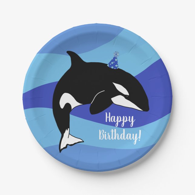 Customisable Orca Killer Whale  Birthday Paper Plate (Front)