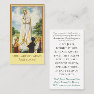 Customisable Our Lady of Fatima Prayer Card