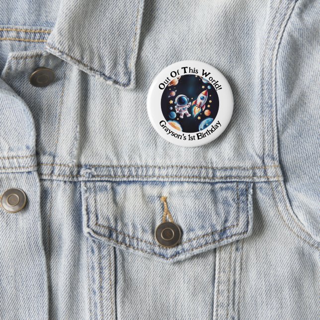Customisable ‘Out Of This World’ Birthday Button (In Situ)