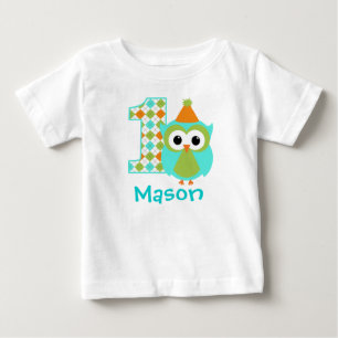 Customisable Owl Boy First birthday shirt one year