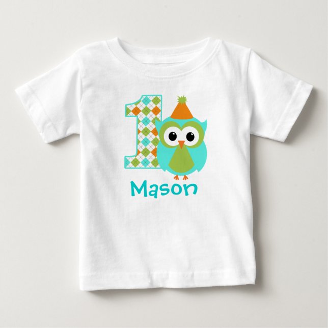 Customisable Owl Boy First birthday shirt one year (Front)