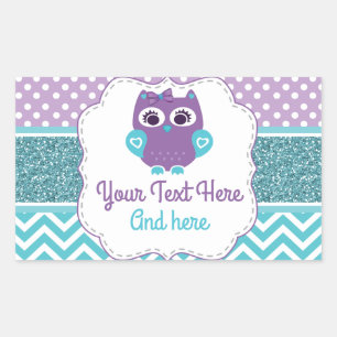 Customisable Owl Sticker Label Purple Teal