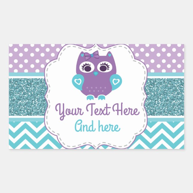 Customisable Owl Sticker Label Purple Teal (Front)