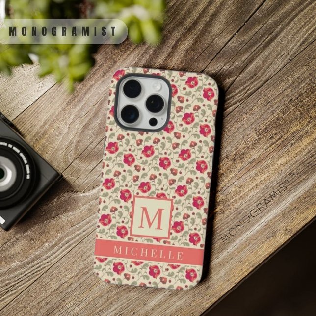 Customisable Pale Yellow Floral Pink Red Flowers iPhone Case (Customizable Pale Yellow Floral Pink Red Flowers iPhone Case)