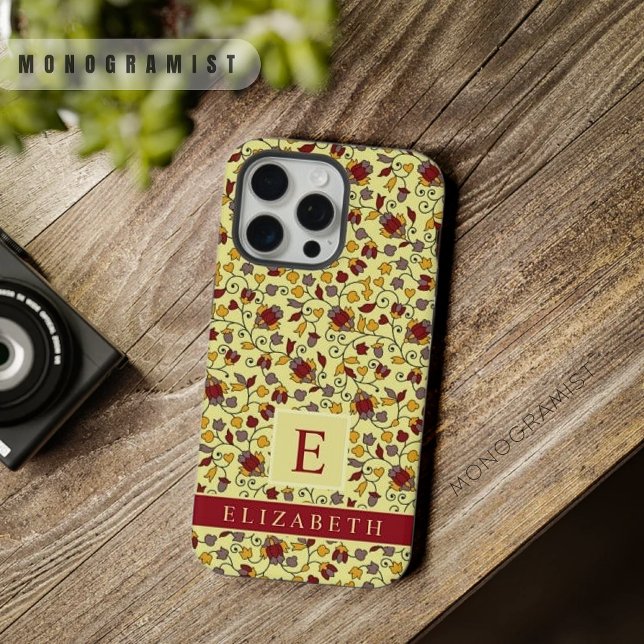 Customisable Pale Yellow Floral Red Grey Flowers iPhone Case (Customizable Pale Yellow Floral Red Grey Flowers iPhone Case)