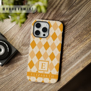 Customisable Pale Yellow Orange Colour Argyle iPhone 15 Pro Max Case