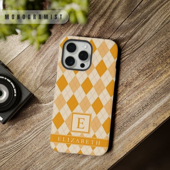 Customisable Pale Yellow Orange Colour Argyle iPhone Case (Customizable Pale Yellow Orange Color Argyle iPhone Case)