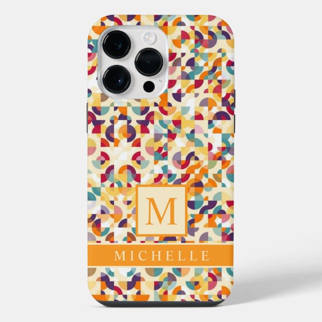 Customisable Pale Yellow Red Orange Geometric  iPhone Case (Back)