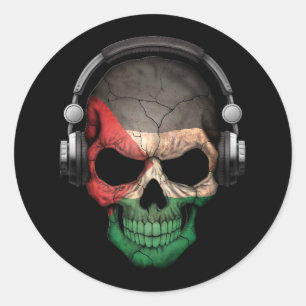 Customisable Palestinian Dj Skull with Headphones Classic Round Sticker
