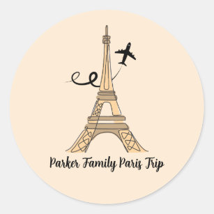 Customisable Paris Trip Chic Eiffel Tower Aeroplan Classic Round Sticker