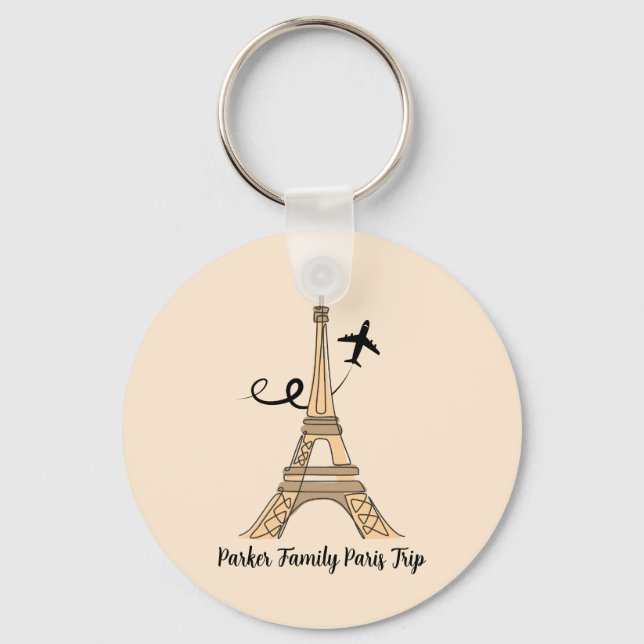 Customisable Paris Trip Chic Eiffel Tower Aeroplan Key Ring (Front)