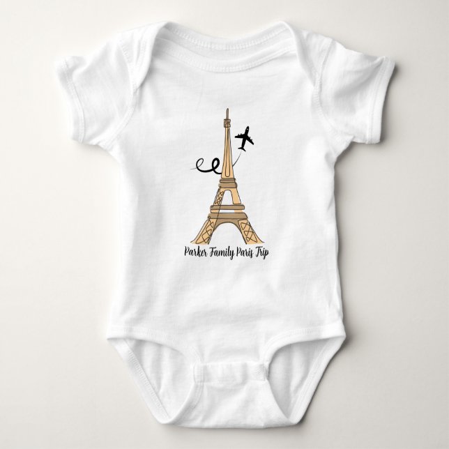 Customisable Paris Trip Chic Eiffel Tower Baby Bodysuit (Front)