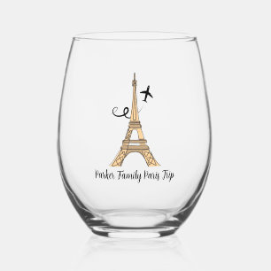 Customisable Paris Trip Chic Eiffel Tower Stemless Wine Glass
