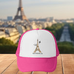 Customisable Paris Trip Chic Eiffel Tower Trucker Hat<br><div class="desc">Customise these chic minimalist Paris vacation hats for your family reunion or girls trip. An artistic drawing of the Eiffel tower with a plane flying behind it to symbolise your aeroplane travel. Cute custom cursive script.</div>