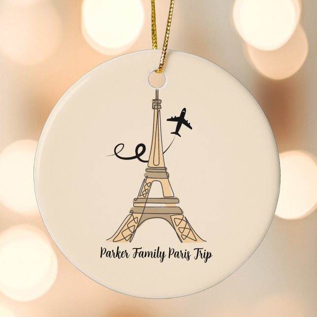 Customisable Paris Trip Eiffel Tower Christmas Ceramic Tree Decoration (Creator Uploaded)