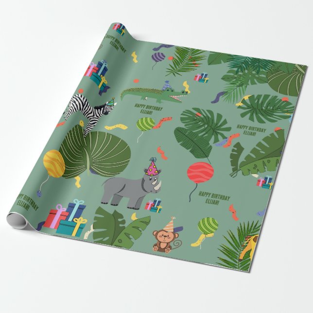 Customisable Party Animals Zoo Jungle  Wrapping Paper (Unrolled)