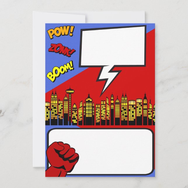 Customisable Party Invitation: super hero birthday Invitation (Front)