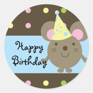 Customisable Party Mouse Happy Birthday Stickers