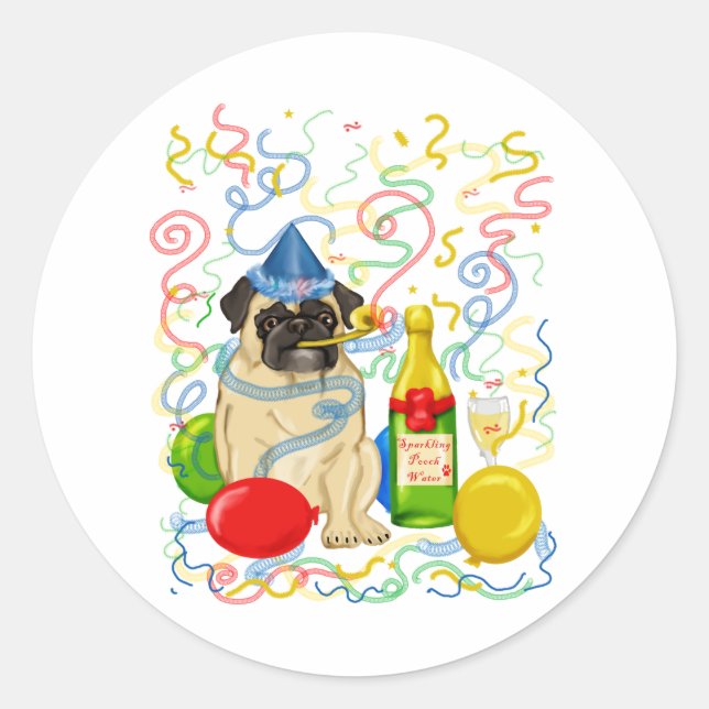 Customisable Party Pug Celebration Tees and Gifts Classic Round Sticker (Front)
