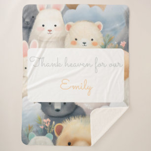Customisable Pastel Animals For Baby with Name Sherpa Blanket