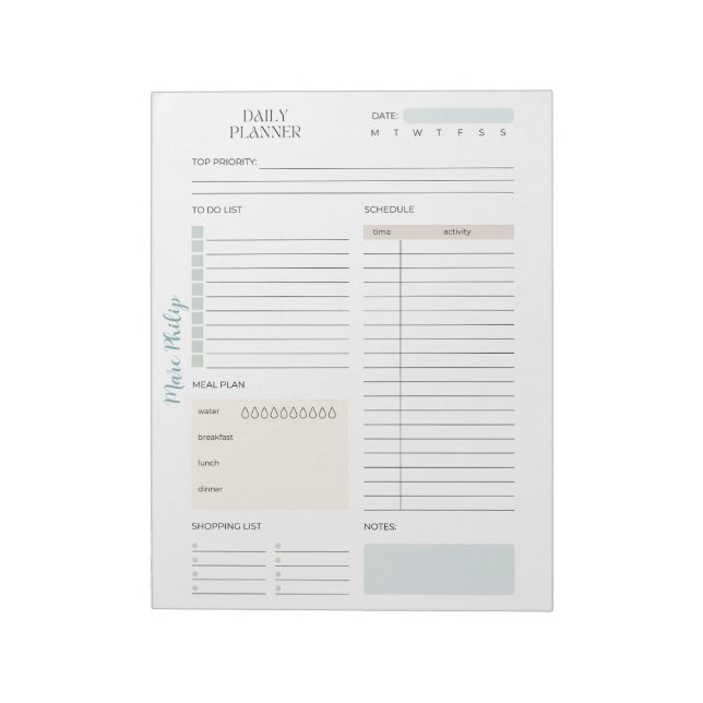 Customisable Pastel Daily Planner Notepad (Rotated)