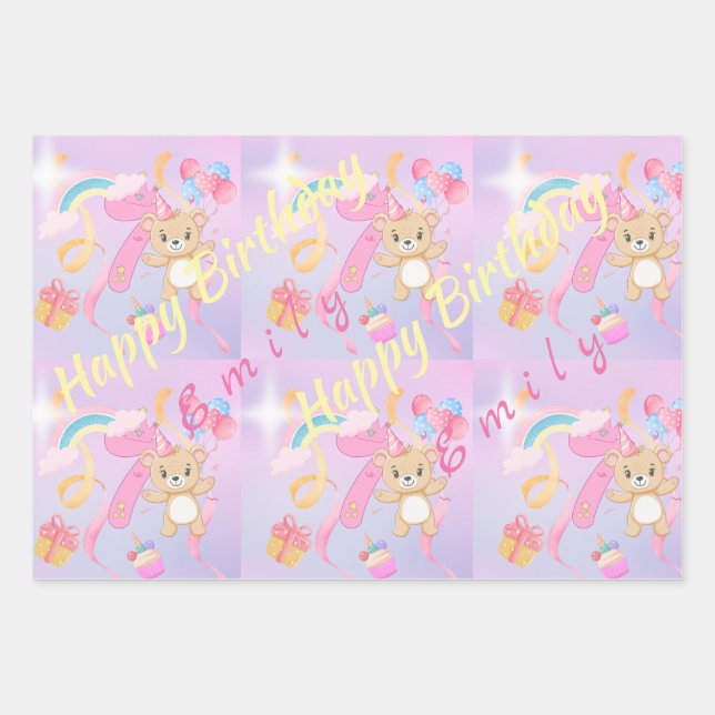 Customisable Pastel Happy Birthday Wrapping Paper  (Front)