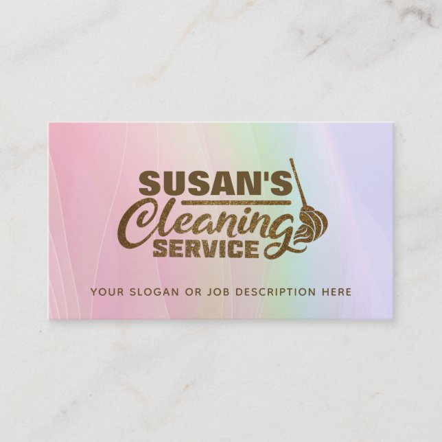 Customisable Pastel Pink Cleaning Business Cards (Front)