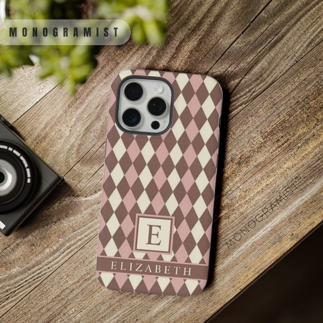 Customisable Pastel Pink Yellow Brown Argyle iPhone Case (Customizable Pastel Pink Yellow Brown Argyle iPhone Case)