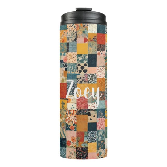 Customisable Patchwork Pattern Thermal Tumbler (Front)