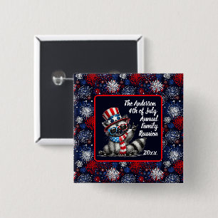 Customisable Patriotic Racoon 4th of July Party  15 Cm Square Badge