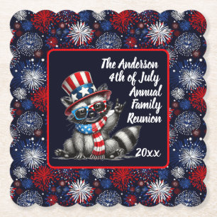 Customisable Patriotic Racoon 4th of July Party  Paper Coaster