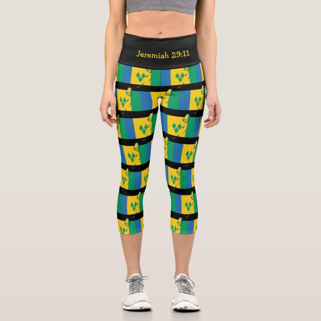 Customisable | Patriotic | ST VINCENT FLAG Capri Leggings (Front)